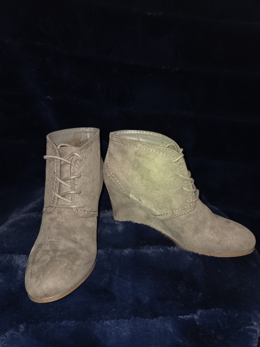 Arizona Jean Company Taupe Suede Lace-Up Wedge Booties